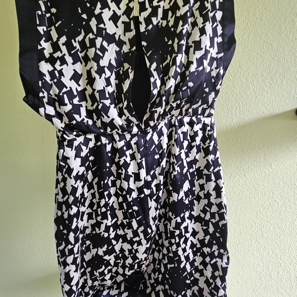 Reiss Black & White Patterned Silk Satin Layered Ccktail Dress - Picture 2 of 4